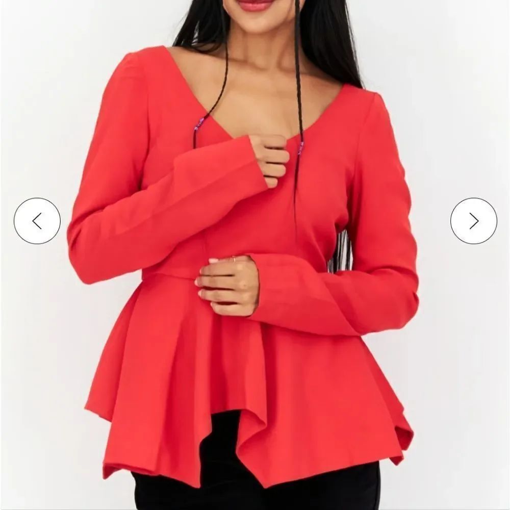 Antonio Berardi V Neck Long Sleeves Peplum Blouse Red Top size 8 M